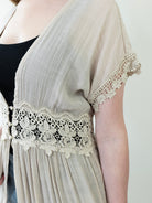 Close-up showing short sleeves and lace detail