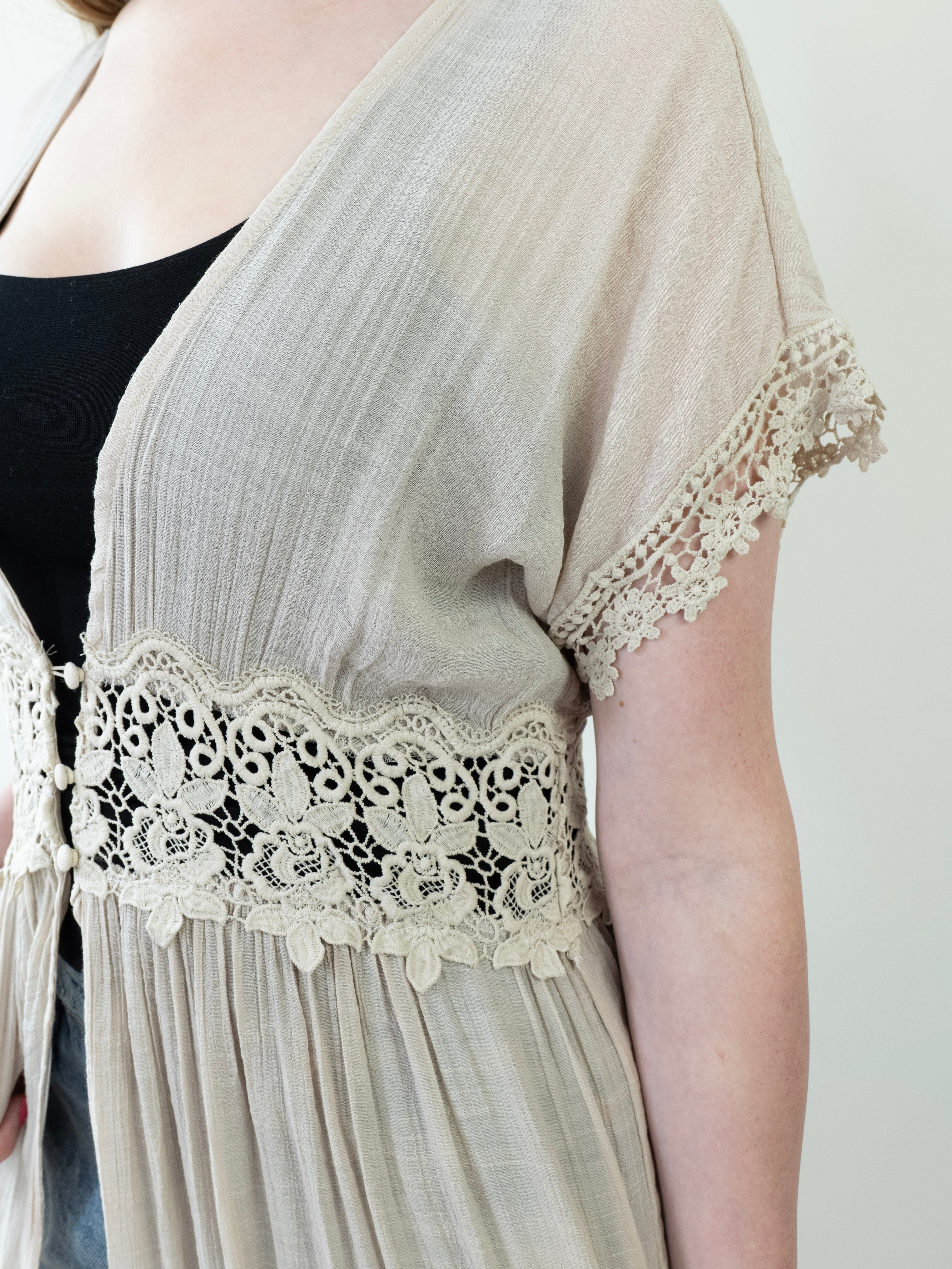 Close-up showing short sleeves and lace detail